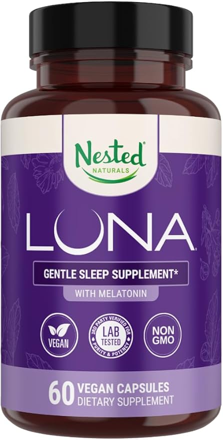 Nested Naturals Luna Sleep Aid - Non-Habit Forming Natural Sleeping Pills for Adults with Naturally Sourced Ingredients - Valerian Root, Melatonin, Chamomile, Lemon Balm, and More - 60 Vegan Capsules-HarmonyPath Wellness