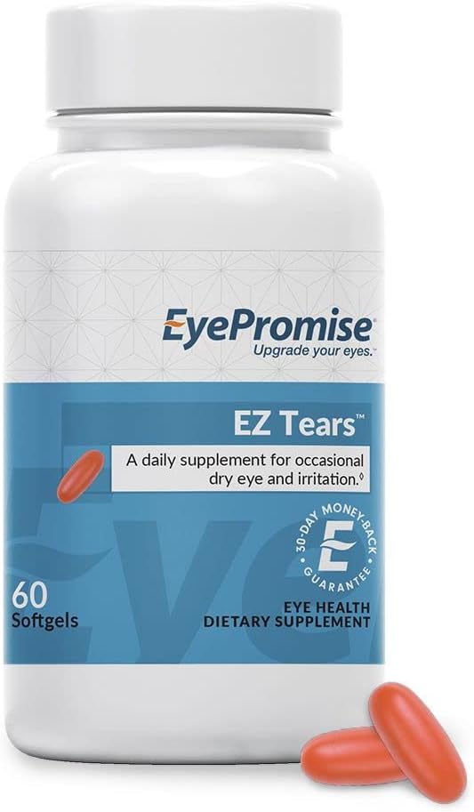 EyePromise Ez Tears Eye Vitamin – Occasional Eye Irritation Supplement - Omega-3s and 8 Other Soothing Ingredients - for Irritation, Dryness, Itching, Redness