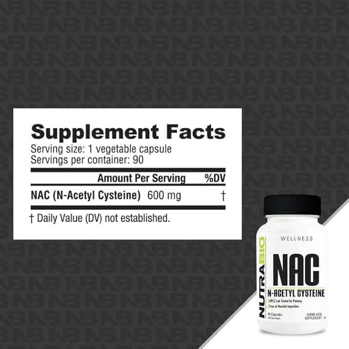 NutraBio N-Acetyl Cysteine Supplement (NAC) - 90 Capsules, 600mg Each - Powerful Anti-Oxidant - Immune Support - Boost Glutathione