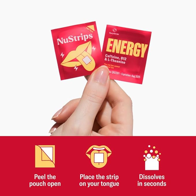Energy | Natural, Instant Energy Strips with 50mg Caffeine, L-Theanine, Vitamin B12 | 30 Energy Strips = 30 Energy Drinks | 5X Faster Absorption (Cinnamon Vanilla)