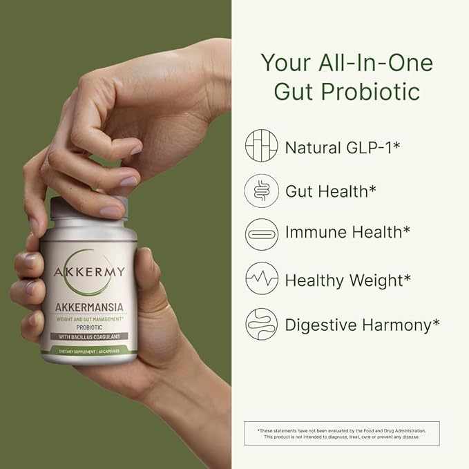 Akkermansia Muciniphila Probiotic for Weight & Gut Management - GLP-1 Boosting Supplement with Bacillus Coagulans, Vitamins B2, D3 & Chromium - SIBO Friendly, Vegan & Gluten Free - 120 Day Supply