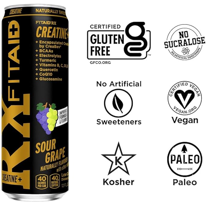 LIFEAID FITAID RX Recovery Blend Plus Creatine, BCAAs, Glucosamine, Electrolytes, 100% Clean, Paleo, Vegan and Gluten-Free, 12 Fl oz. cans (Pack of 4)