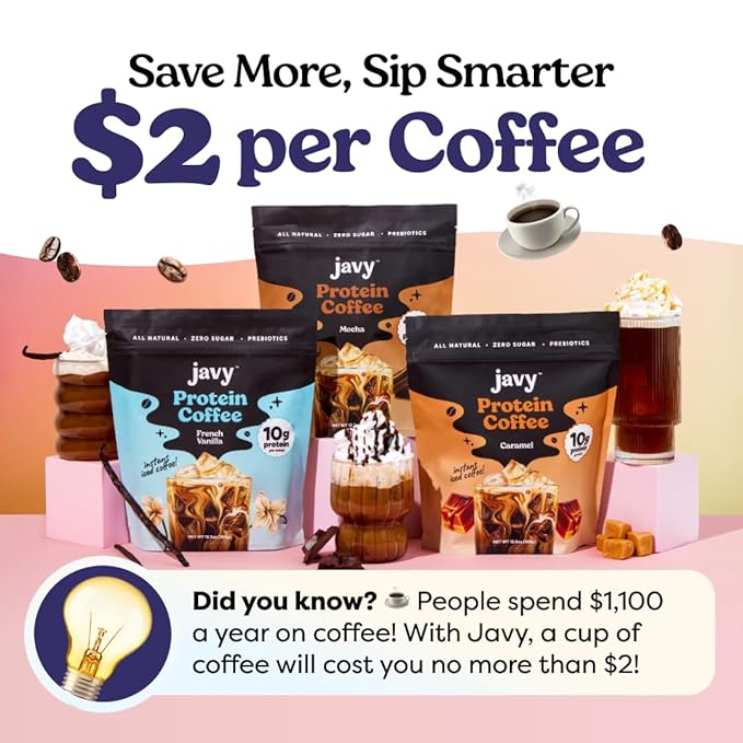 Javy Hazelnut Protein Coffee - Premium Whey Protein & Instant Iced Coffee - 100% Arabica Coffee - Zero Artificial Flavors & Sweeteners, 6 Servings