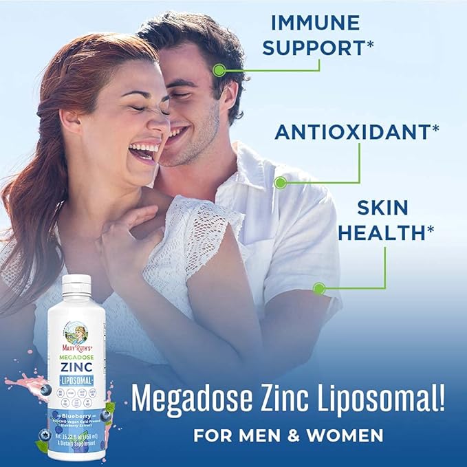 MaryRuth Organics Nutritional Supplement | Liposomal Liquid Zinc Supplement with Vitamin E | Overall Health and Skin Care | Blueberry | Vegan, Non-GMO, Gluten Free, No Sugar Added | 15.22 Fl Oz