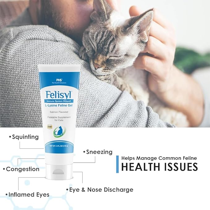 L-Lysine Gel for Cats - Immune System Support - Supplement Support for Healthy Tissue, Respiratory, and Vision - Salmon-Flavored - Made in The USA - 5 oz (6 Pack)