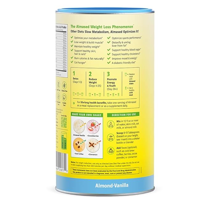 Almased Vanilla Meal Replacement Shake - Low-Glycemic High Plant Base Protein Powder- Nutritional Weight Health Support Supplement - Vanilla Flavor - 17.6 oz (1.1 Pound (2 Pack))