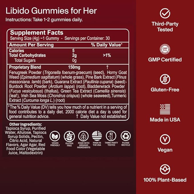 FOCL Female Libido Booster for Women - Boost Desire, Arousal, Energy, Helps Promote Hormone Balance - Horny Goat Weed, Fenugreek & Green Tea (30 Gummies Strawberry Cream)