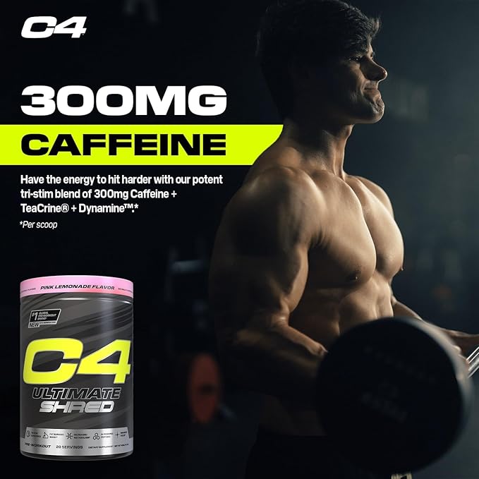 Cellucor C4 Ultimate Shred Pre Workout Powder, Metabolism Supplement with Cayenne Extract+300mg Caffeine+TeaCrine+Dynamine - Pink Lemonade, 20 Servings