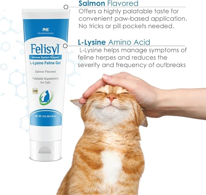 L-Lysine Gel for Cats - Immune System Support - Supplement Support for Healthy Tissue, Respiratory, and Vision - Salmon-Flavored - Made in The USA - 5 oz (2 Pack)