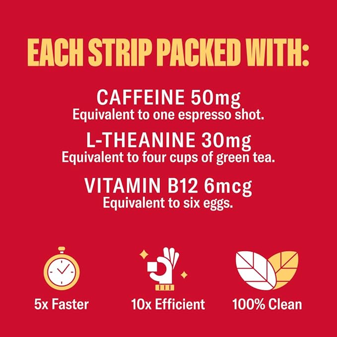 Energy | Natural, Instant Energy Strips with 50mg Caffeine, L-Theanine, Vitamin B12 | 30 Energy Strips = 30 Energy Drinks | 5X Faster Absorption (Cinnamon Vanilla)