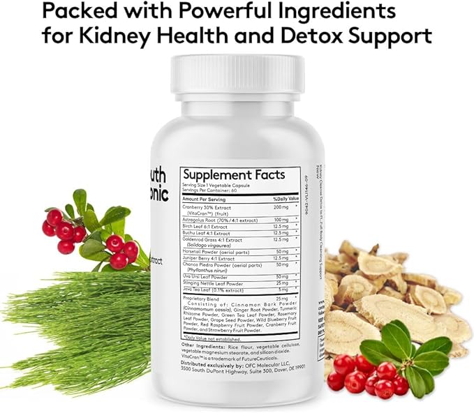 Youth & Tonic Kidney Cleanse Detox for Residual Metabolic Waste & Excess Body Water for Urinary Tract & Bladder Health 60 Capsules