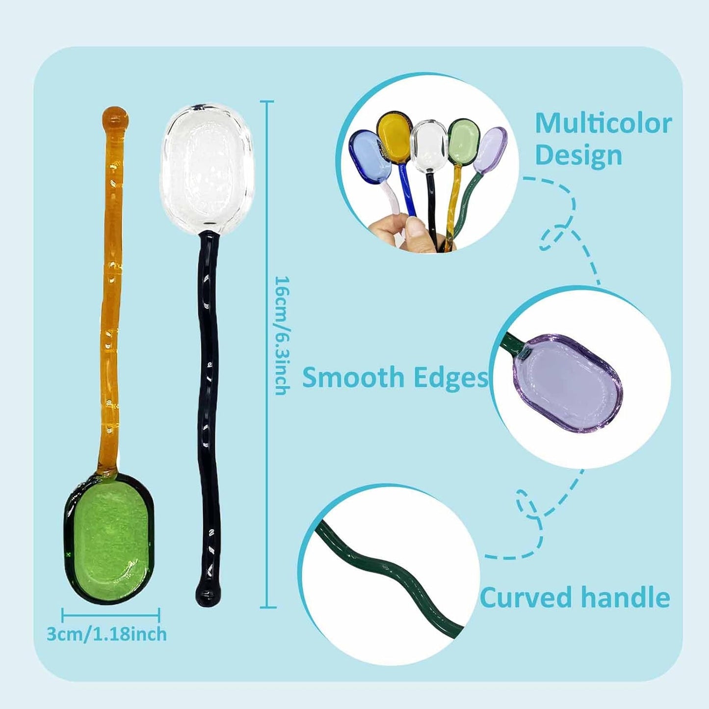 5 Pieces Coffee Spoons, Glass Coffee Stirring Spoon, Espresso Stirring Spoon, Coffee Teaspoons, 6inch Coffee Stirrers for Tea Cocktail Milkshake Cold Drink Home Bar Party