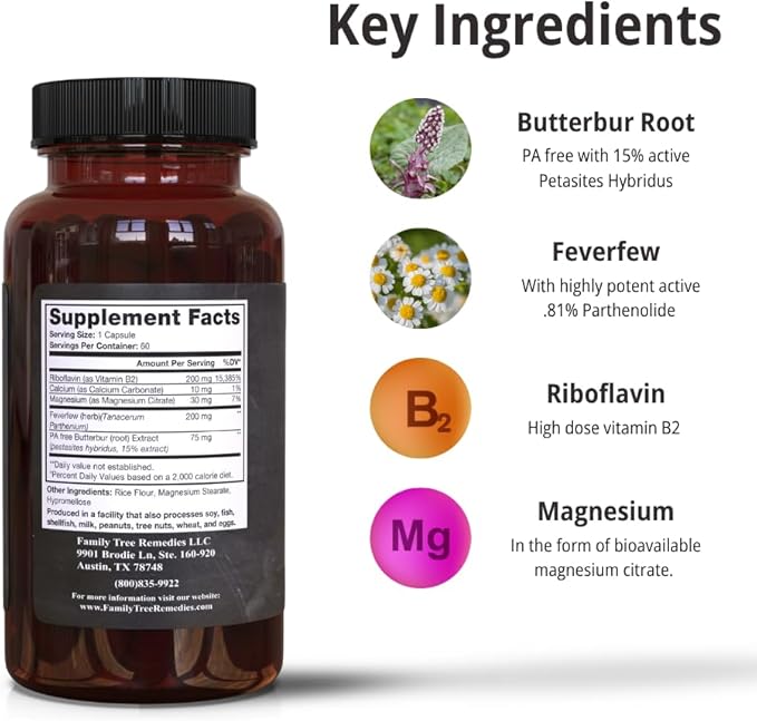Preventa Migraine Relief Supplement – PA-Free Butterbur, Magnesium, Riboflavin, Feverfew – Daily Headache Prevention – 60 Capsules-HarmonyPath Wellness