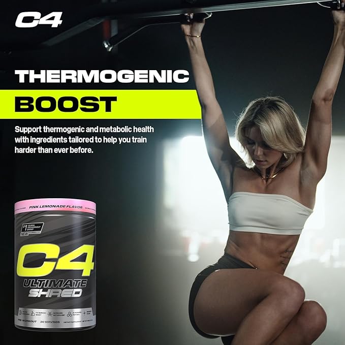 Cellucor C4 Ultimate Shred Pre Workout Powder, Metabolism Supplement with Cayenne Extract+300mg Caffeine+TeaCrine+Dynamine - Pink Lemonade, 20 Servings