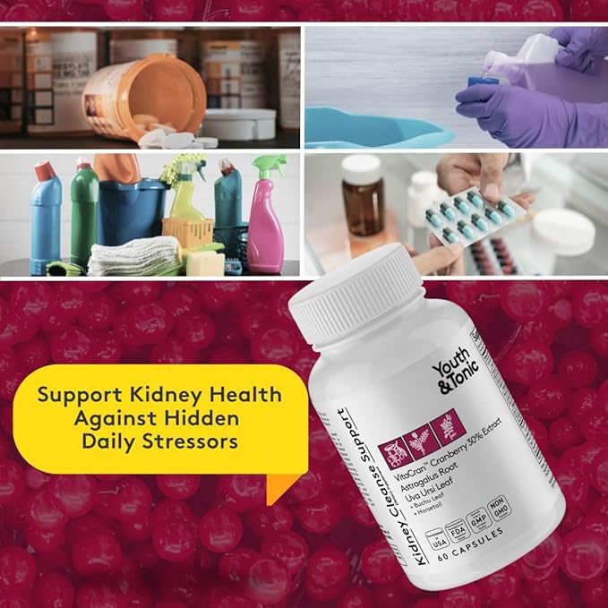 Youth & Tonic Kidney Cleanse Detox for Residual Metabolic Waste & Excess Body Water for Urinary Tract & Bladder Health 60 Capsules