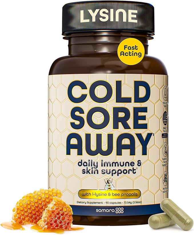 L Lysine Cold Sore Treatment Support, Herbal Cold Sore Supplement w/Zinc Picolinate, Olive Leaf Extract, Beta Glucan, & Bee Propolis for Skin & Lip Health, 90 Capsules-HarmonyPath Wellness