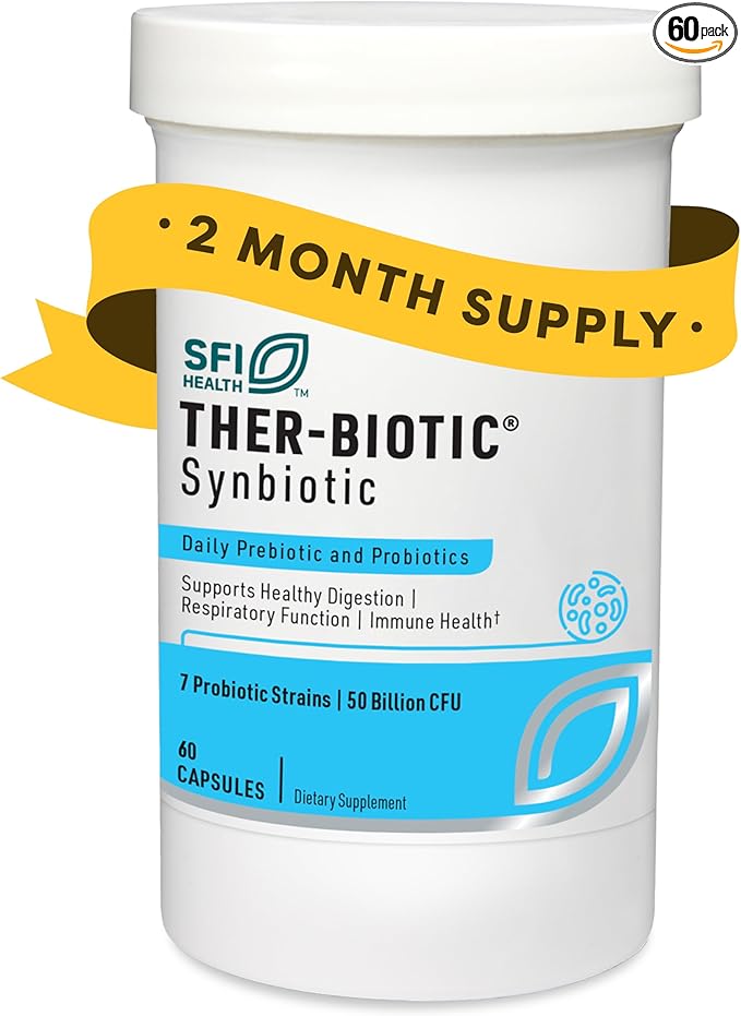 Klaire Labs Ther-Biotic Synbiotic Probiotic & a Prebiotic - Digestive Health & Immune Support∗ - Lactobacillus & Bifidobacterium Strains - Low-FODMAP Probiotic Supplement for Men & Women (60 Capsules)
