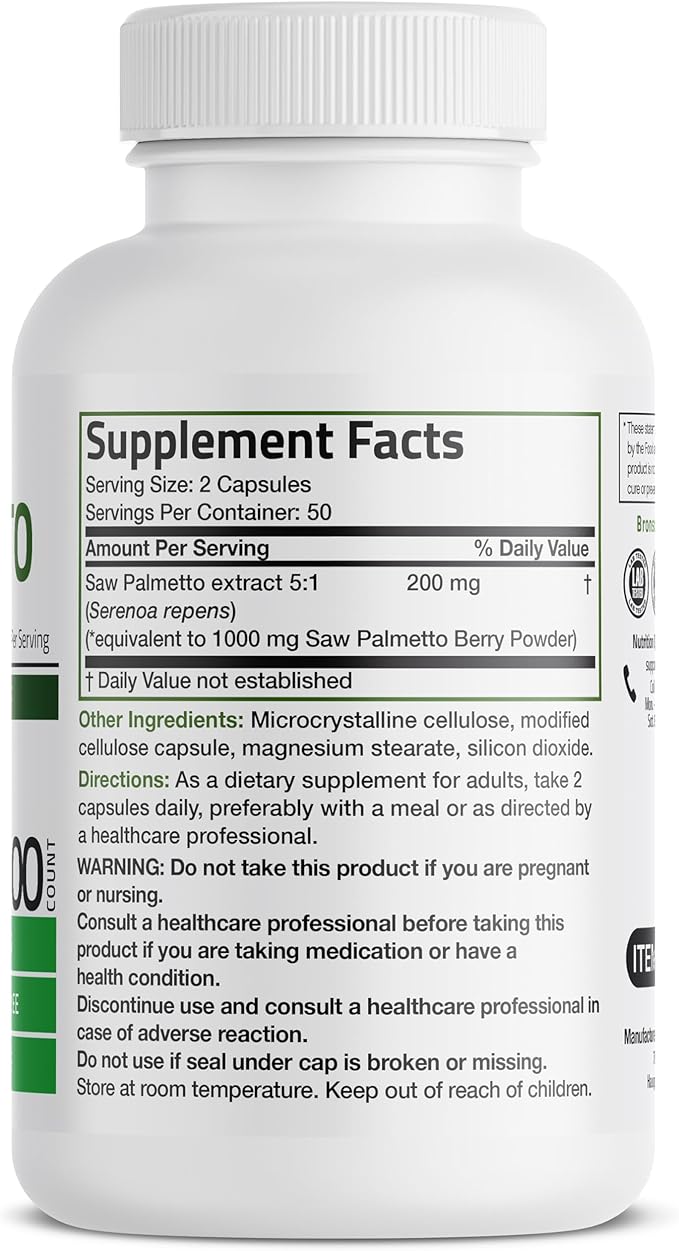 Bronson Saw Palmetto Extra Strength Supports Healthy Prostate Function & Urinary Health Support - Non GMO, 100 Vegetarian Capsules