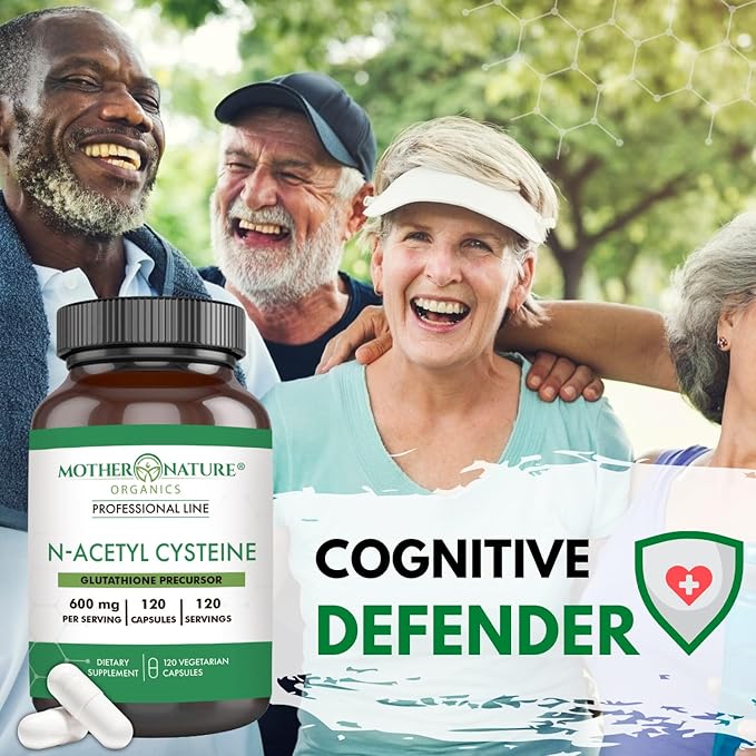 Mother Nature N-Acetyl-L-Cysteine, NAC 600 mg for Glutathione Production – Potent Antioxidant for Liver & Immune Support, Respiratory and Heart Health, 120 Capsules