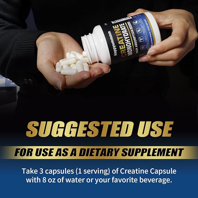 Creatine Monohydrate Capsules - Micronized Creatine Monohydrate, Creatine Pills - 3 Creatine Capsules per Serving, 2500mg, Gluten Free, 90 Capsules.