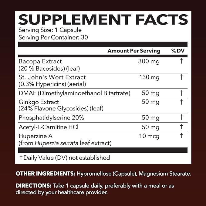 NeuroIGNITE Brain Supplement for Memory and Focus - 30 Count - Cognitive Support with St. John's Wort, Ginkgo Biloba, Bacopa, Phosphatidylserine and Nootropics - Non-GMO Capsules, 1-Month Supply