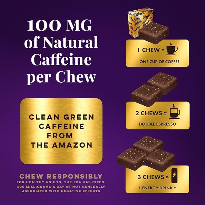 YouChews Caffeine Chew - 100mg Caffeine from Guarana Seed & Kona Coffee - Natural Ingredients, Low Sugar, Long Lasting Energy Supplement for Workouts, Running & Gaming (30 Chews)
