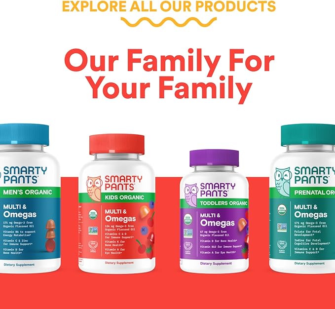 SmartyPants Kids Multivitamin Gummies - Improved Formula: Omega 3 (DHA/EPA), Vitamins D3, C, B12, B6, Vitamin A, K & Zinc, Gluten Free, Three Fruit Flavors, 60 Count (30 Day Supply)