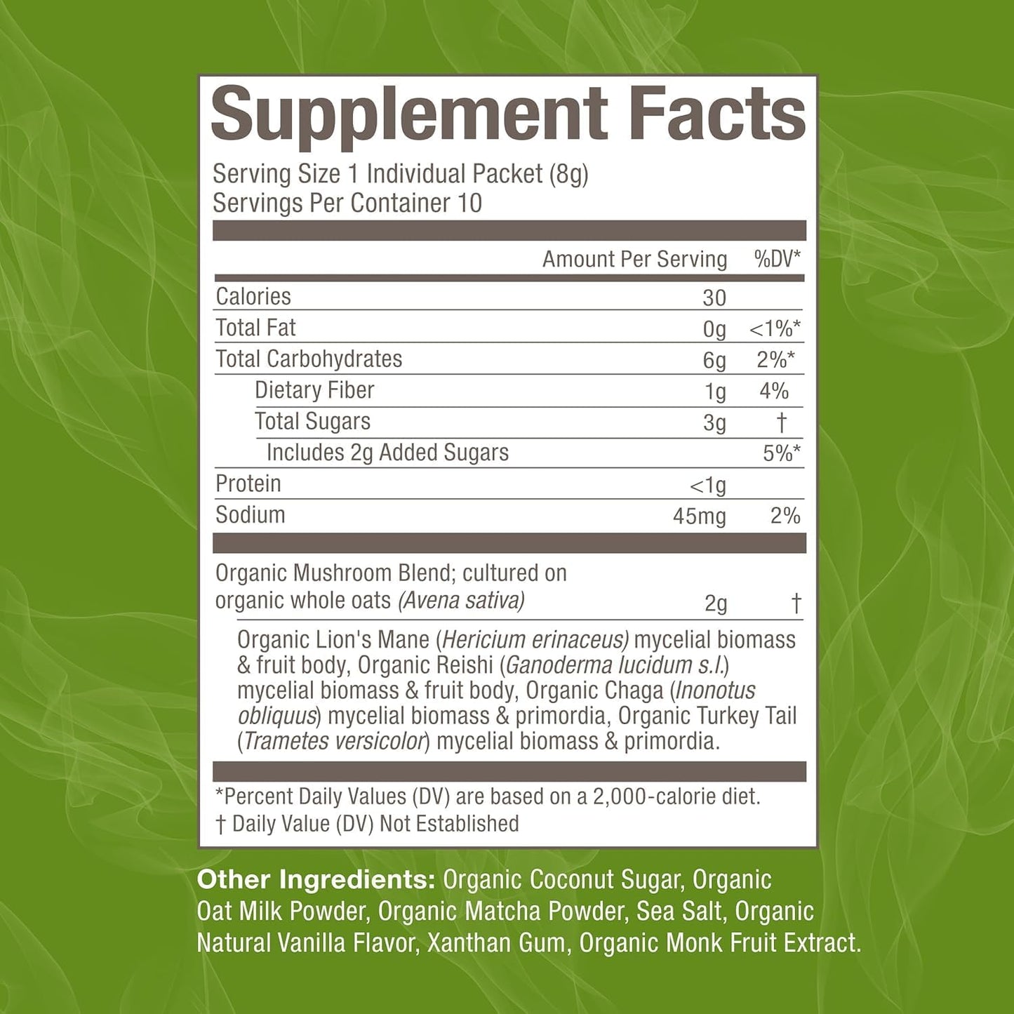 OM MUSHROOM SUPERFOOD Matcha Latte Blend Mushroom Powder, Single Serve, 10 Count, Green Tea, Lion's Mane, Reishi, Chaga, Turkey Tail, Focus & Stress Support Supplement