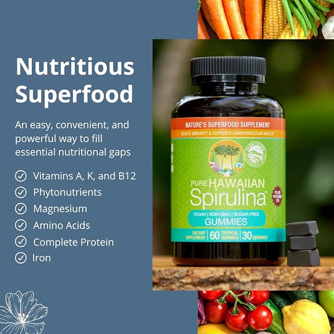 Nutrex Hawaii Spirulina | Grown Outside in Kona Hawaii | Natural Superfood Supplement (60 Count, Gummy)