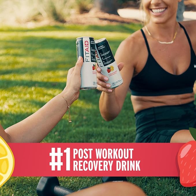 FITAID Post Workout Recovery Drink, Strawberry Lemonade, BCAAs, Glucosamine, Electrolytes, All In One Can, Paleo, Vegan & Gluten-Free, 40 Calories, 12 Fl Oz (Pack of 12)