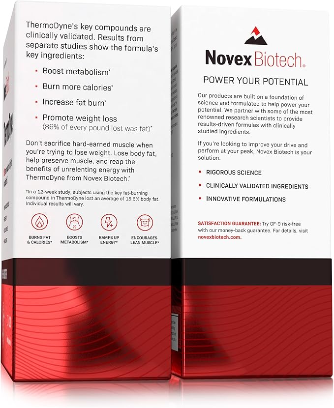 Novex Biotech ThermoDyne - Thermogenic Fat Burner – Appetite Suppressant – Metabolism Boost – Burn Calories – Energy Booster – Improve Focus – Fat Burning Pills – Promote Lean Muscle Tone - 120 Pills