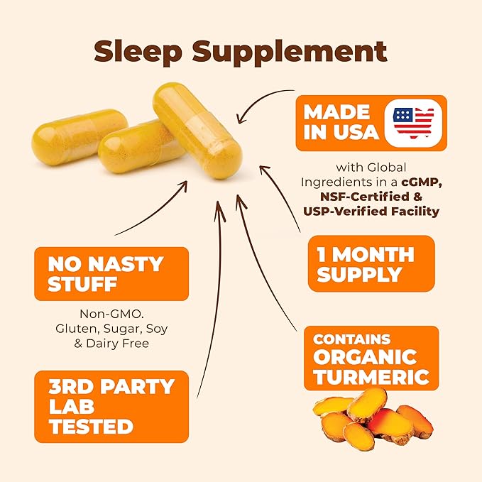 Turmeric, Melatonin & Valerian Root Sleep Aid Supplement. Natural Sleep Aid for Adults with L-Theanine, Ginger & Black Pepper Extract. Melatonin 3mg, Valerian Root Capsules. Relaxation Support. 2-Pack