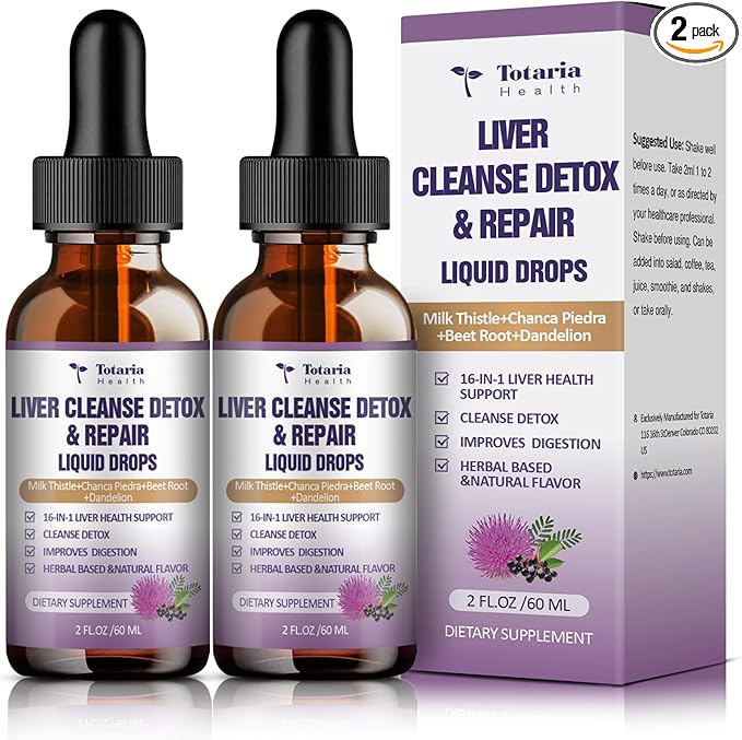 Liver Cleanse Detox & Repair Liquid,1100mg Milk Thistle Supplement Dandelion Root and 16+ Herbs for Liver Support Active Liver Health Formula No Sugar Vegan Non-GMO All-Natural 2 Fl Oz (Pack of 2