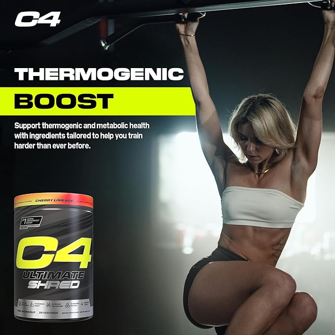 Cellucor C4 Ultimate Shred Pre Workout Powder, Metabolism Supplement with Cayenne Extract+300mg Caffeine+TeaCrine+Dynamine - Cherry Limeade, 20 Servings