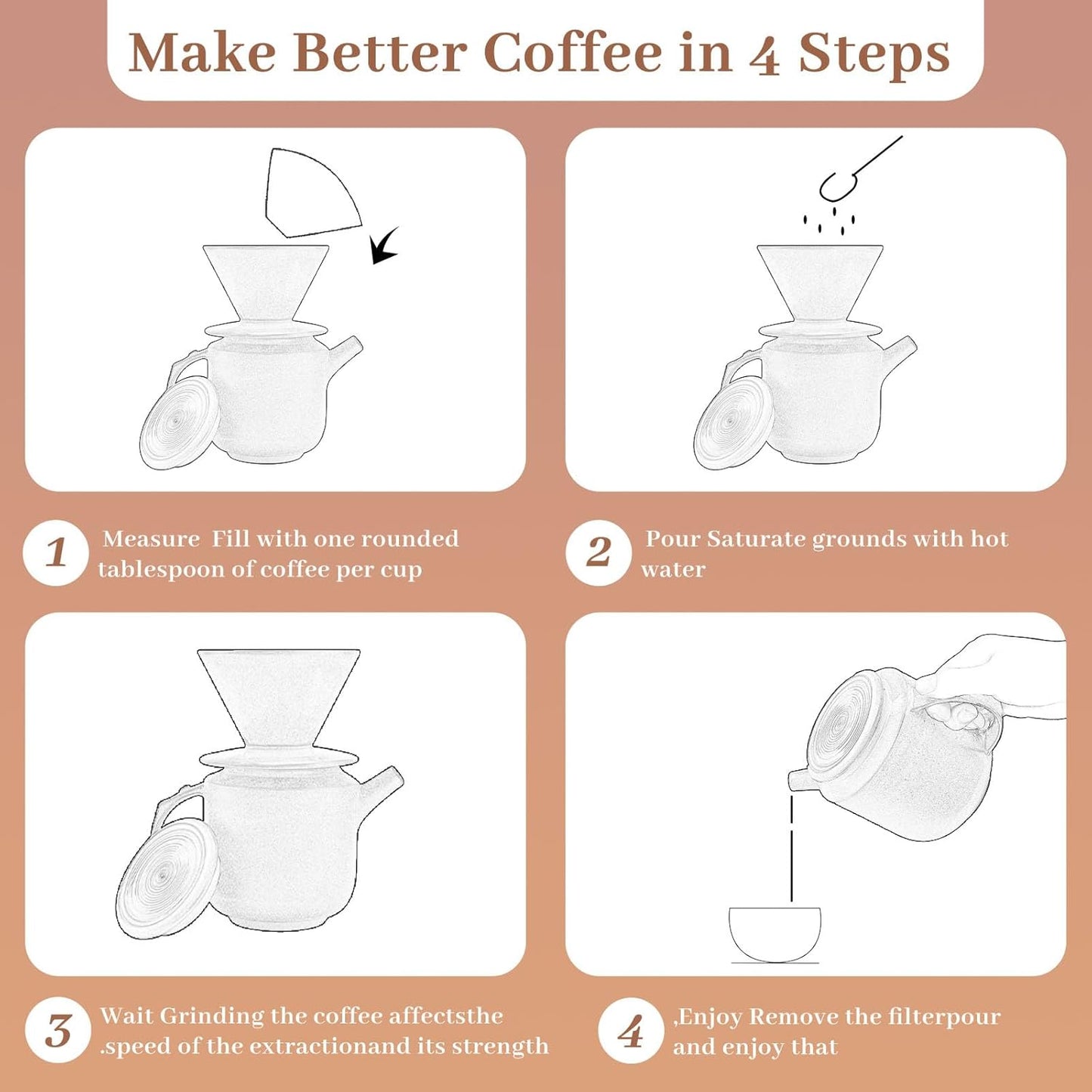 AZYM Pour Over Coffee Maker Set,with Lid and V60 Paper Coffee Fliters 20 Counts,High Heat Resistant Vintage Coffee Carafe Dripper Set for Home Café Restaurant Camping Hiking(Yellow)