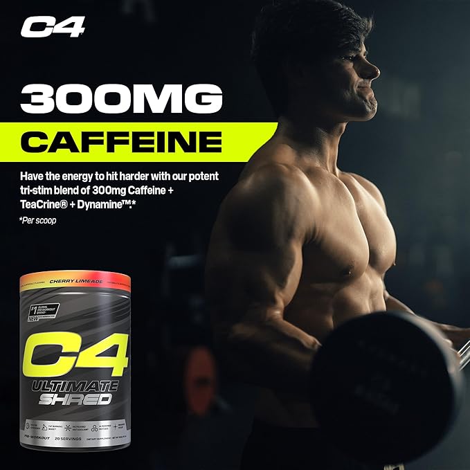 Cellucor C4 Ultimate Shred Pre Workout Powder, Metabolism Supplement with Cayenne Extract+300mg Caffeine+TeaCrine+Dynamine - Cherry Limeade, 20 Servings