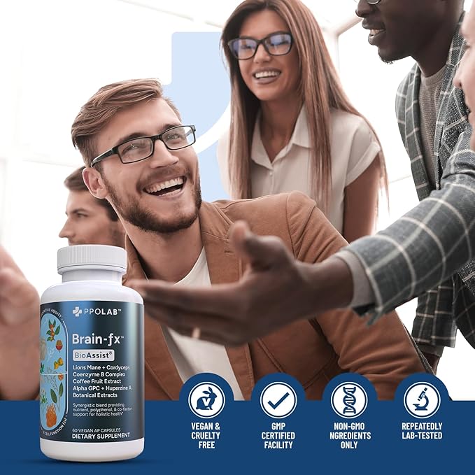 Brain-fx™ Daily Energy Focus Memory Mood Mind Nootropic Supplement - 5-MTHF Methyl B Vitamins, Coffee Fruit, L Theanine, Cordyceps, Lions Mane, Ginseng, Bacopa, Alpha GPC Choline 120 Vegan Capsules