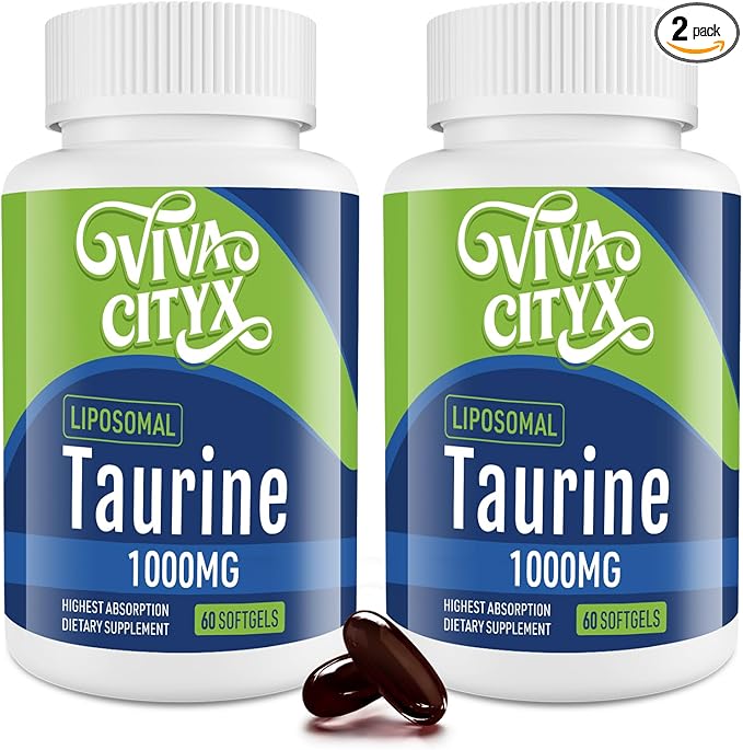 Taurine 1000mg - Liposomal Taurine Amino Acid Supplement for Heart, Liver, and Brain, Longevity - High Absorption, Vegan & Gluten Free (60 Softgels - 2 Pack)