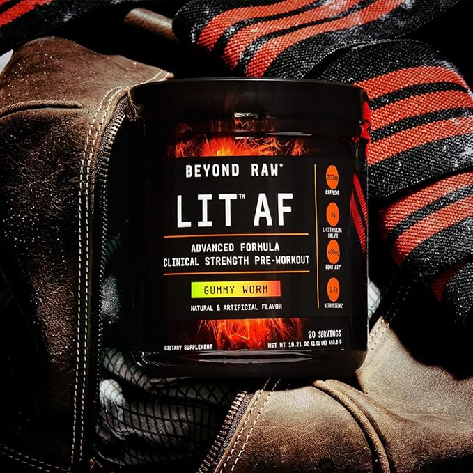 BEYOND RAW LIT AF | Advanced Formula Clinical Strength Pre-Workout Powder | Contains Caffeine, L-Citruline, and Nitrosigine | ICY Fireworks | 20 Servings