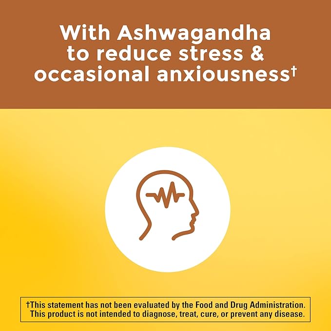 Nature Made Multi + Ashwagandha, Multivitamin for Daily Stress Relief Support, One Per Day Multivitamin, 60 Capsules