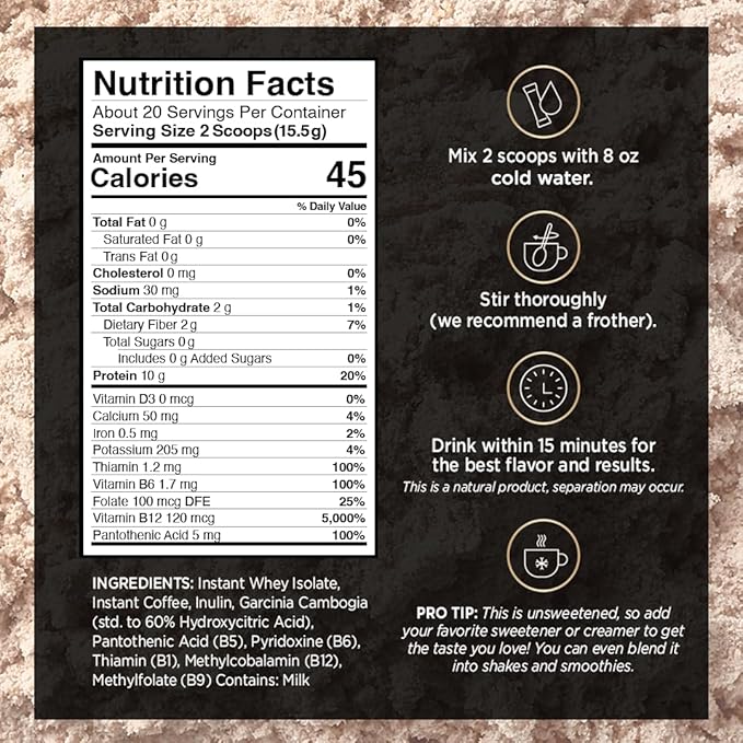 VitaCup Slim Protein Coffee Shake for Diet Support, Instant Coffee w/Whey Protein Powder, B Vitamins & Fiber, Dietitian Developed for Performance & Taste, Make as Iced Coffee or Shake, 2 Bags