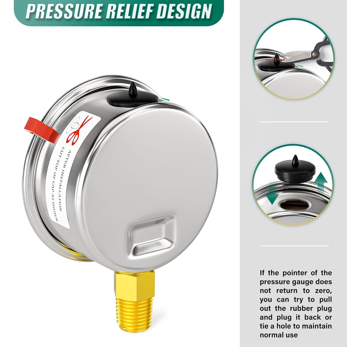 0-100psi Stainless Steel 1/4" NPT 2.5" Dial, Glycerin Liquid Filled Pressure Gauge Lower Mount for Pressure Testing of Water, Oil and Air (with Range Mark Pointer)