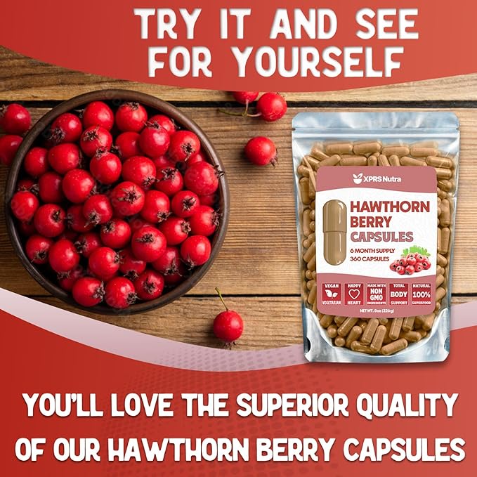 Hawthorn Berry Powder Capsules - 360 Count (6 Month Supply) - Premium Hawthorn Berry Capsules for Cardiovascular Support - Hawthorne Berry Powder - An Ideal Hawthorne Supplement for Men and Women