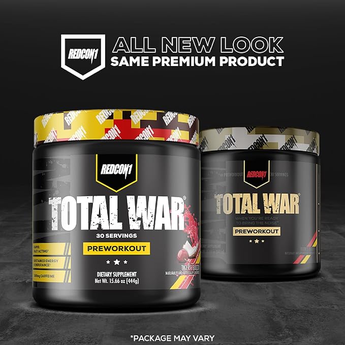 REDCON1 Total War Preworkout - Contains 320mg of Caffeine from Green Tea, Juniper & Beta Alanine - Pre Work Out with Amino Acids to Increase Pump, Energy + Endurance (Rainbow Candy, 30 Servings)