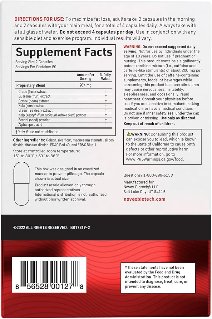 Novex Biotech ThermoDyne - Thermogenic Fat Burner – Appetite Suppressant – Metabolism Boost – Burn Calories – Energy Booster – Improve Focus – Fat Burning Pills – Promote Lean Muscle Tone - 120 Pills