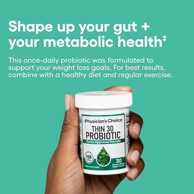 Physician's CHOICE Probiotics for Weight Management & Bloating - 6 Probiotic Strains - Prebiotics - Key ingredient Cayenne - Supports Gut Health - Weight Management for Women & Men - Green Tea - 60 CT