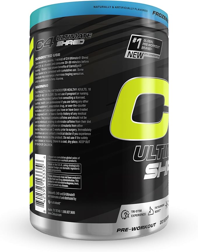 Cellucor C4 Ultimate Shred Pre Workout Powder, Metabolism Supplement with Cayenne Extract+300mg Caffeine+TeaCrine+Dynamine - Frozen Bombsicle, 20 Servings