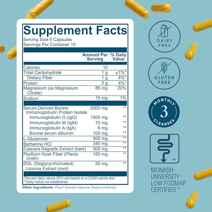 Gut Remedy Capsules (3 Monthly Cleanses) Gut Cleanse with Magnesium Citrate, Berberine, Immunolin, L-Glutamine - 5 Day Cleanse & Reset Digestive System, Remove Waste, Rebalance Gut Microbiome