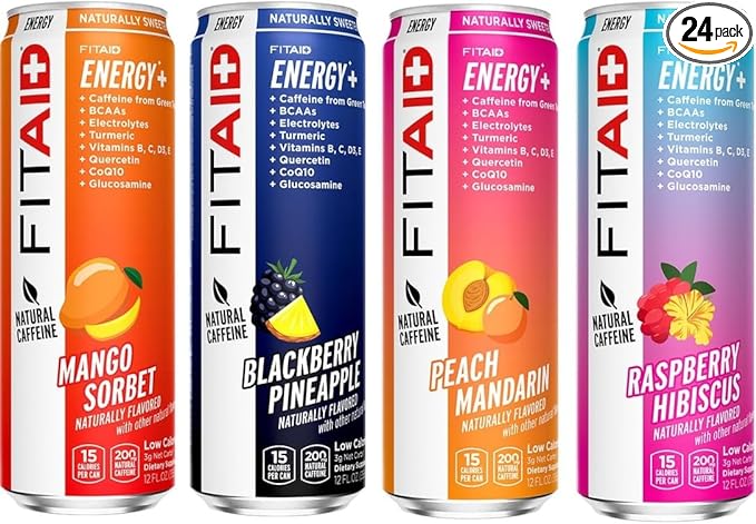 LIFEAID FITAID Energy Drink, 200mg Natural Caffeine, Keto, 15 Calories, Variety Pack, BCAAs, Quercetin, Electrolytes, Omega-3s, Paleo, Vegan & Gluten-Free, 12-oz. cans (Pack of 24)