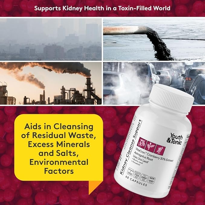 Youth & Tonic Kidney Cleanse Detox for Residual Metabolic Waste & Excess Body Water for Urinary Tract & Bladder Health 60 Capsules